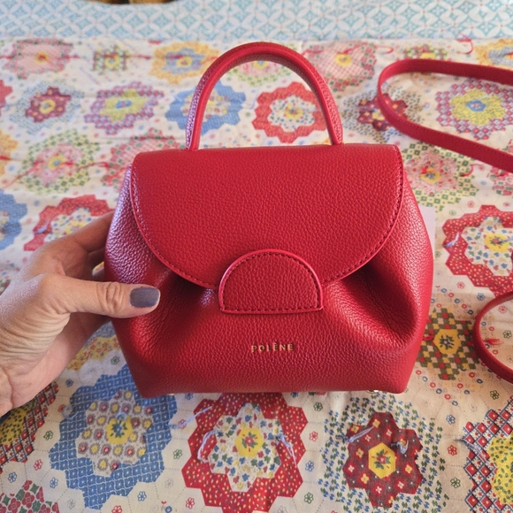 NWT POLÉNE Red Pebbled Leather 2 Way Handbag Purse - Picture 7 of 16